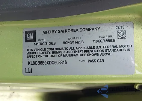 2013 Chevrolet Spark Ls Auto from USA, damaged, VIN KL8CB6S9XDC603816